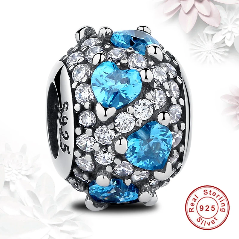 ELESHE Fit ELESHE Charm Bead Original Bracelet 925 Sterling Silver Blue Crystal Clear CZ Heart Beads DIY 2018 Berloque Jewelry