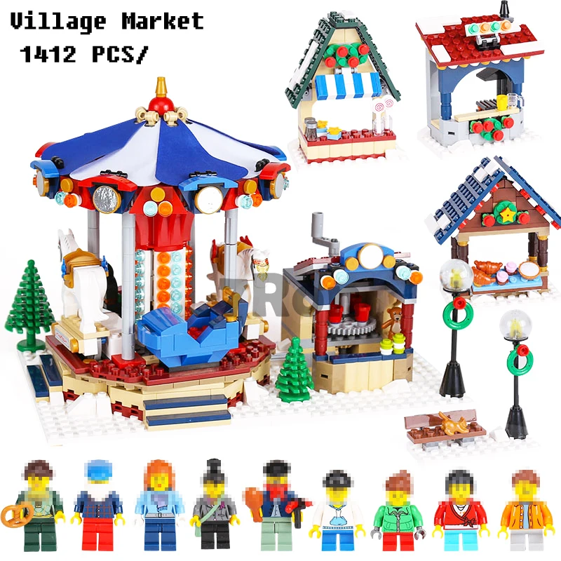 

Model building toys hobbies 36010 1412pcs Winter Village Market Compatible With lego 10235 Blocks Educational DIY Bricks