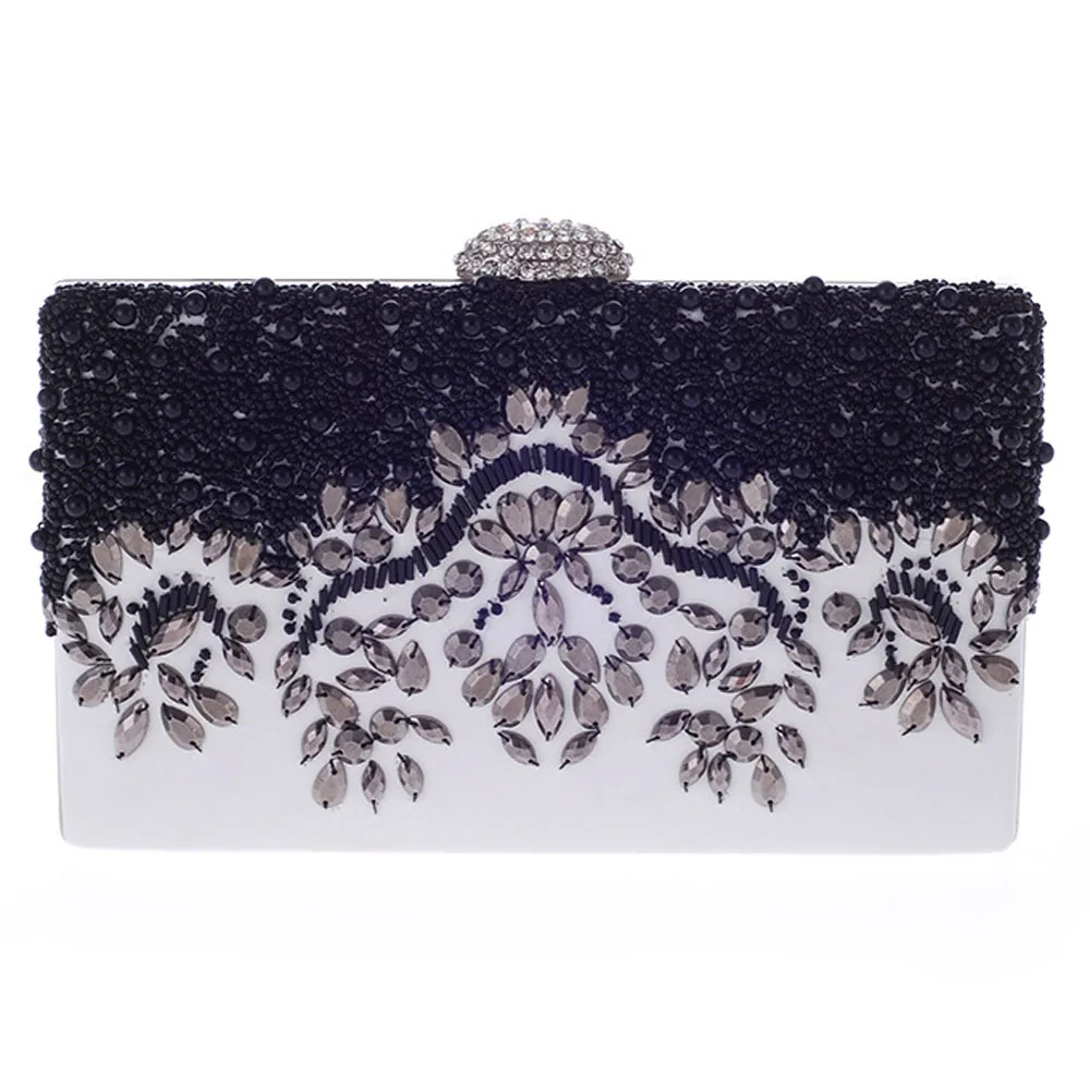 

Embroidery Women Evening Bags Pu Fashion Messenger Chain Shoulder Purse Bags Beaded Leather Day Clutches Diamonds Bags