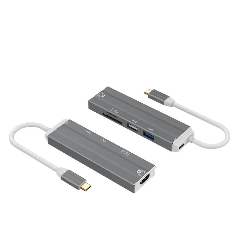 

6 In 1 USB-C HUB 4K HD Video Audio Cable Adapter Type C to HDMI USB 3.0 with SD/TF Card Reader EM88
