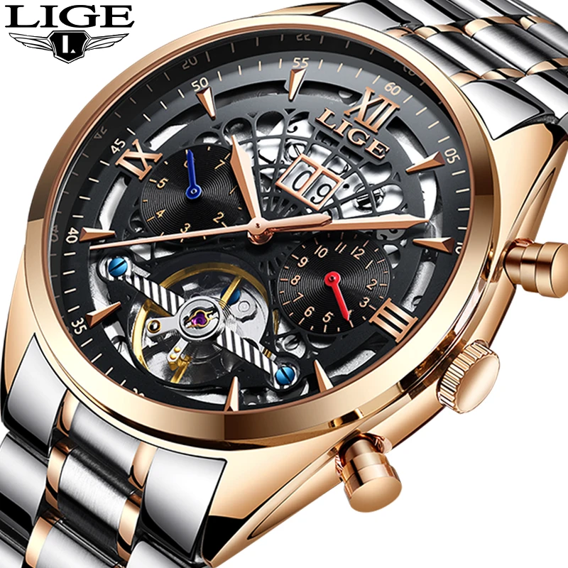 

LIGE Mens Watches Mens Luxury Brand Automatic Mechanical Watch Male All Steel Waterproof Military Sport Watch relogio masculino