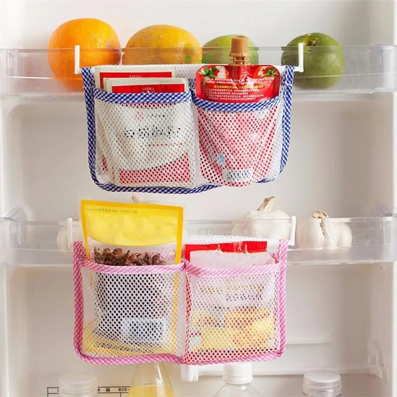 1 шт. кухонный холодильник висячая сумка для хранения с подвесной стойкой бар холодильник контейнер для пищевых продуктов сетчатый мешочек держатель сумки Прямая