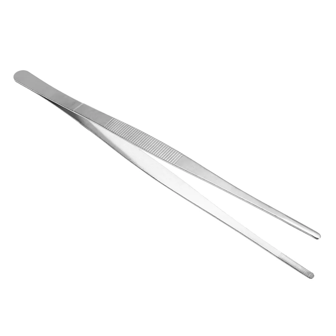 30cm Long stainless steel food tongs Silver Straight Tweezer Barbecue Tong Non-stick Kitchen Tongs Cooking Tool
