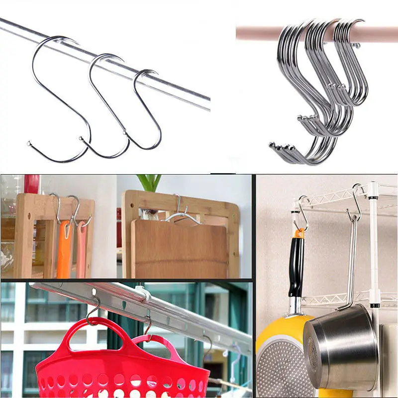 

10 Pcs Metal Stainless Steel S Shape Storage Hooks Racks Kitchen Meat Pan Utensil Clothes Hangers Rails Organizer