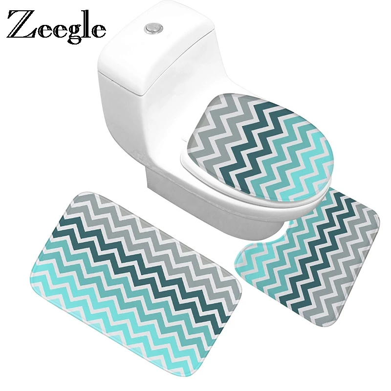 Zeegle Bathroom Mat 3Pcs Carpet For Bathroom Bath Mat Absorbent Bath Carpet Bathroom Rug Set Non-slip Mat For Toilet Lid Cover