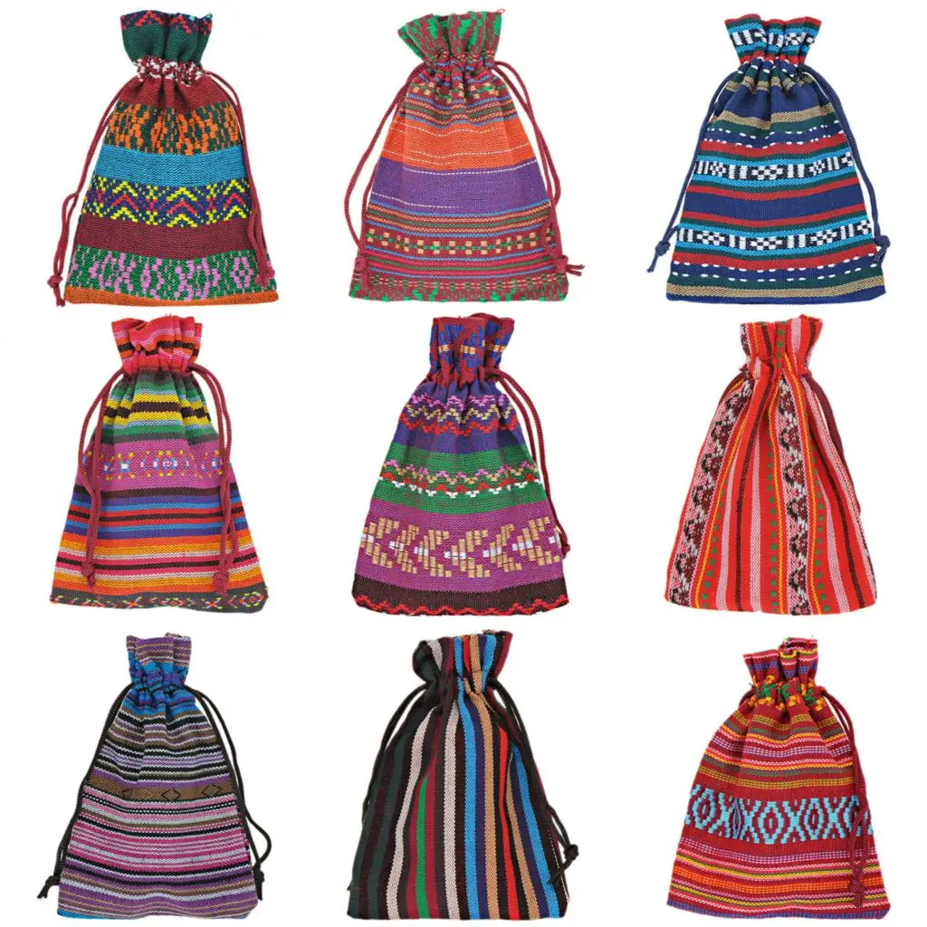 

LASPERAL 10PCs Colorful Stripe Pattern Jewelry Packaging Bags Ethnic Fabric Pouches Gift Bags Wedding Party Supplies 10x14cm