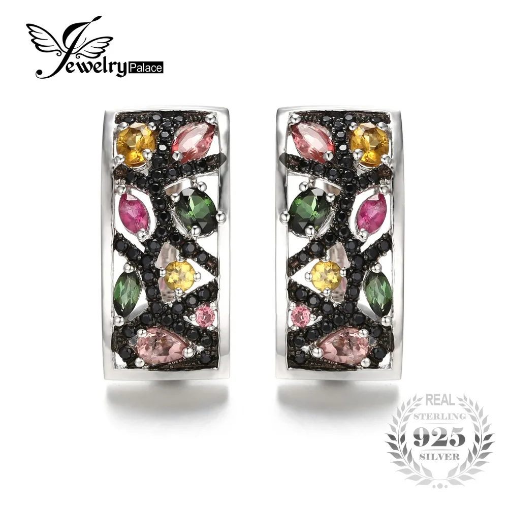 

JewelryPalace Halloween 2.1ct Multicolor Genuine Tourmaline Black Spinel Earrings 925 Sterling Silver Gifts For Her Anniversary