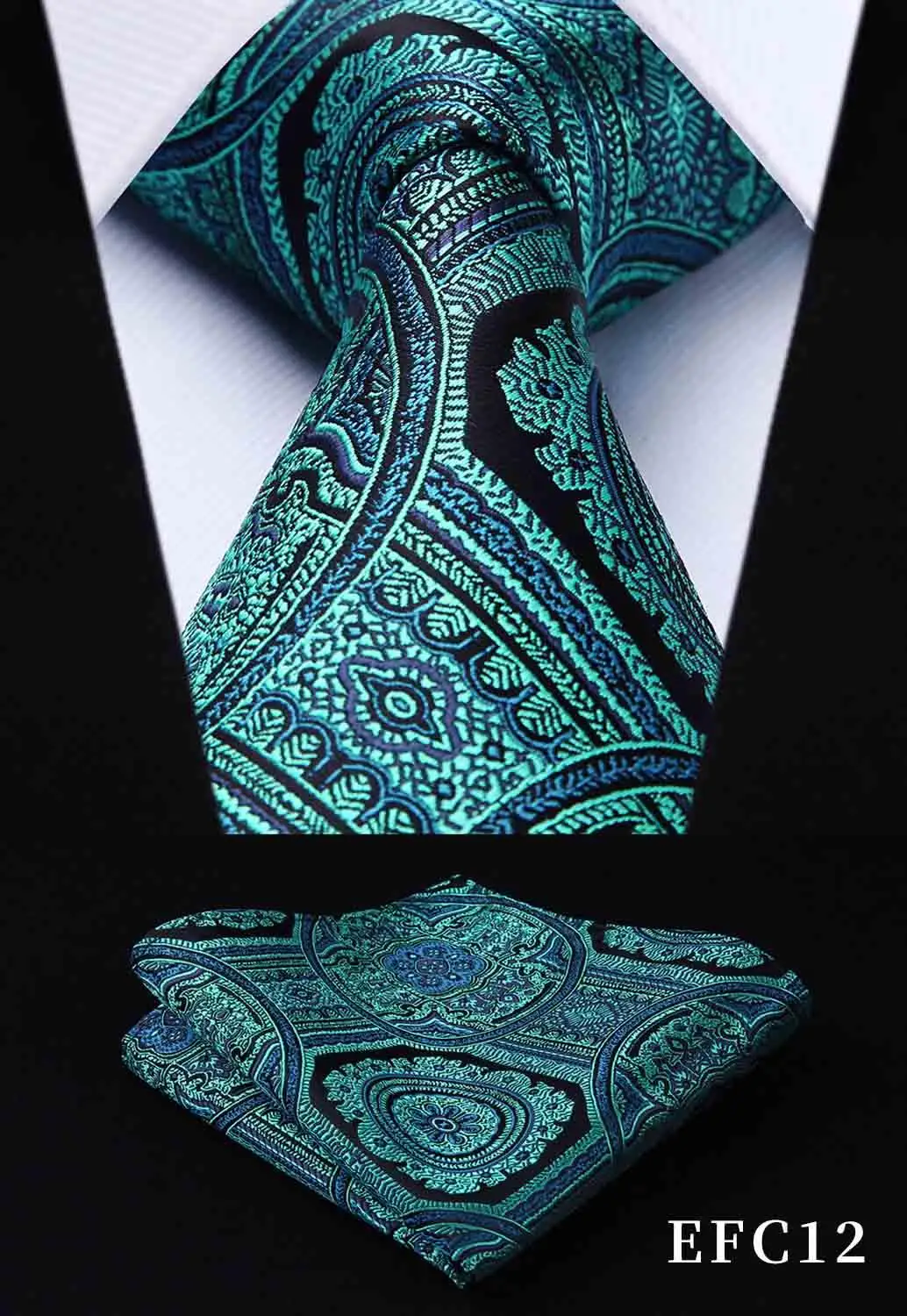 Hisdern Набор платков и галстуков, классический цветочный подарок для мужчин, тканый Шелковый мужской галстук для свадебной вечеринки, квадратный красный, золотистый, зеленый, EFC - Цвет: EFC12