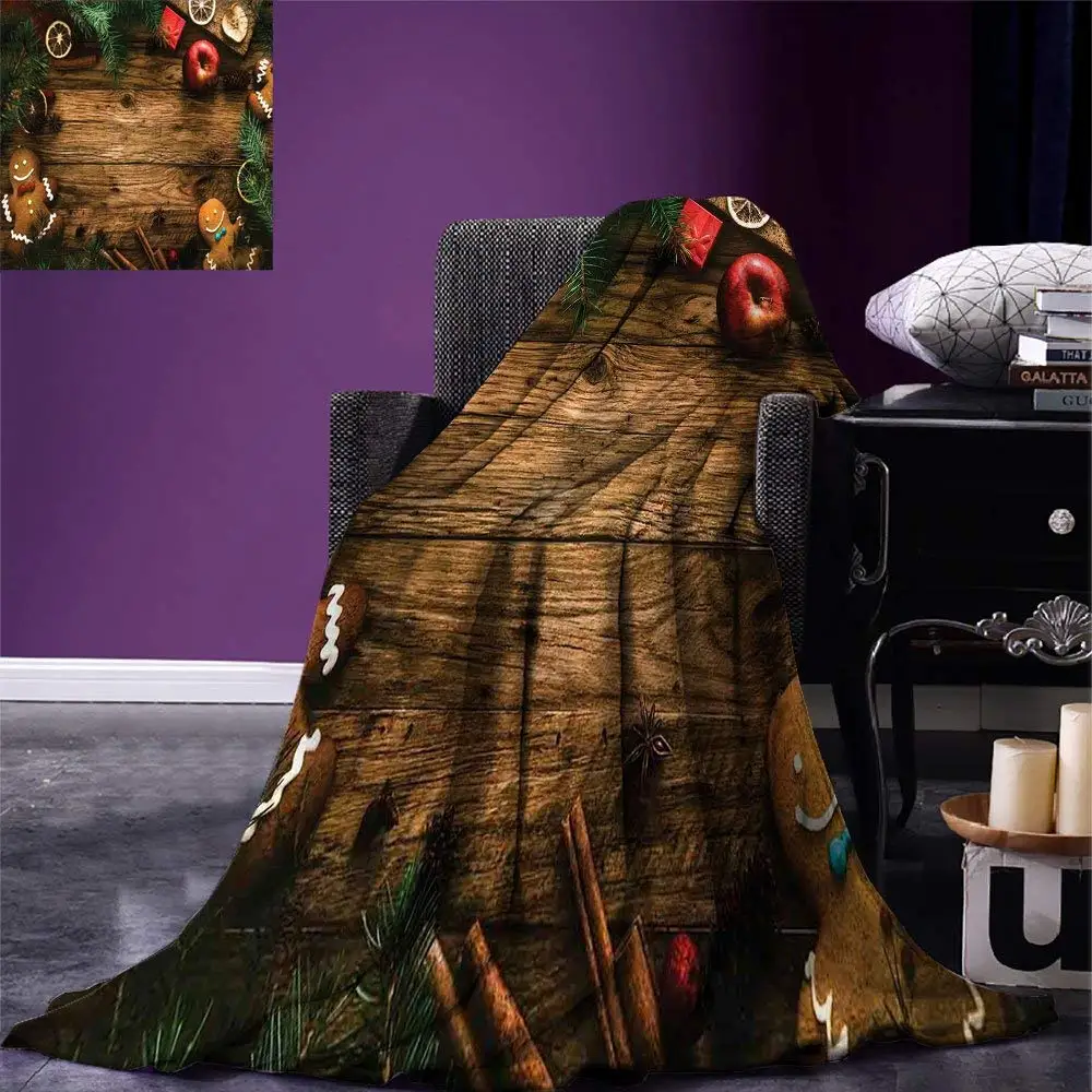 Christmas Throw Blanket Gingerbread Man Gift Box Coniferous Pine
