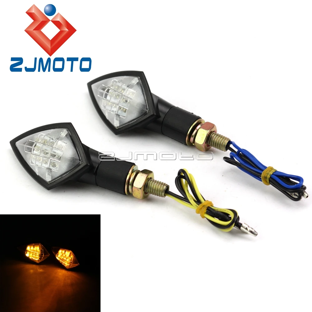 

2x Black Universal Motorcycle Amber LED Turn Signals Sport Street Bike 8mm