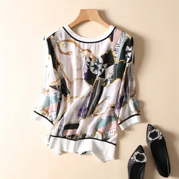 

New women s clothing in Europe and the quality round collar back off button silk sleeve 8129 b