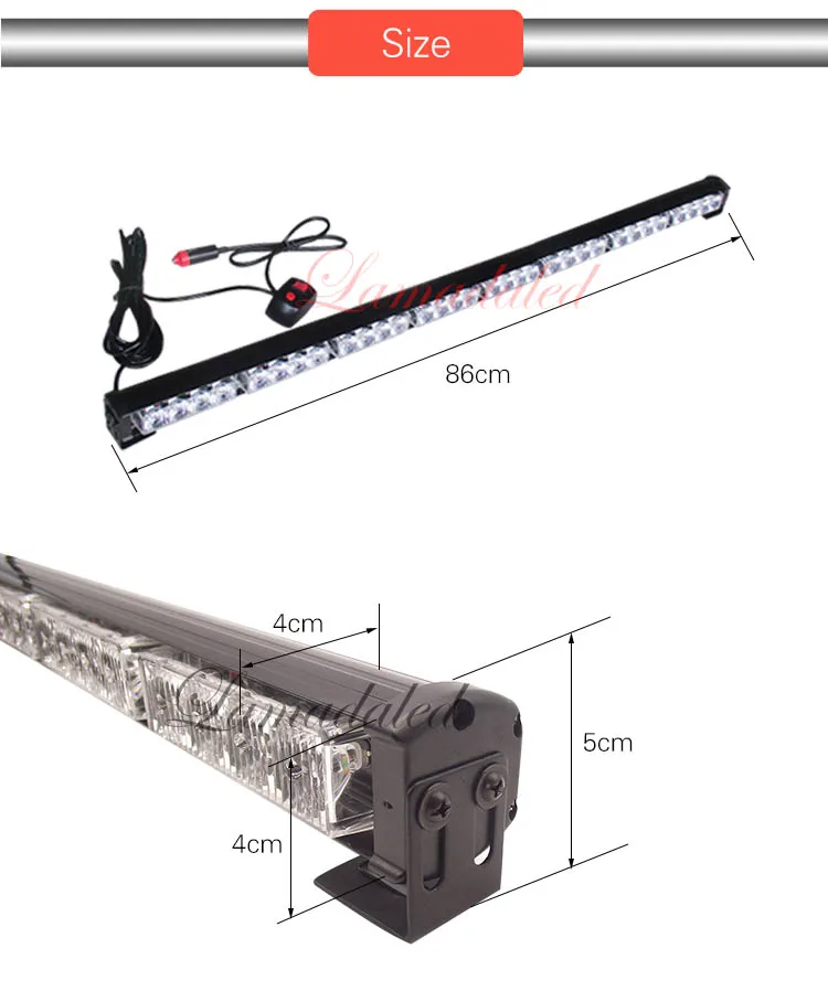 86 см полицейский светодиодный светильник для аварийной ситуации, стробоскоп, светильник s, светодиодная Автомобильная решетка, мигающая сигнальная лампа, безопасный стробоскоп, янтарный, красный, синий