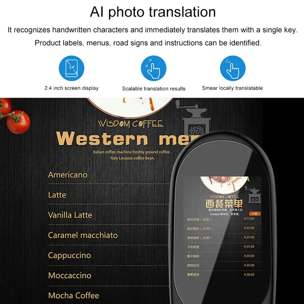 Голосовой фото переводчик 2," сенсорный экран wifi 4 Гб памяти 1500 мАч 128 языков автономный перевод для путешествий и бизнеса