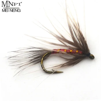 

MNFT 10pcs 12# Golden Band Winding Red Long Beard May Fly Trout Fishing Fake Lures