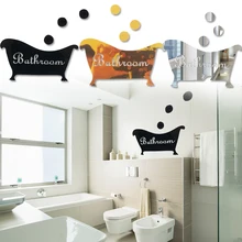 Pegatinas de placa de baño con espejo con estampado de letras originales, señal decorativa de acrílico ecológica para el hogar y el baño