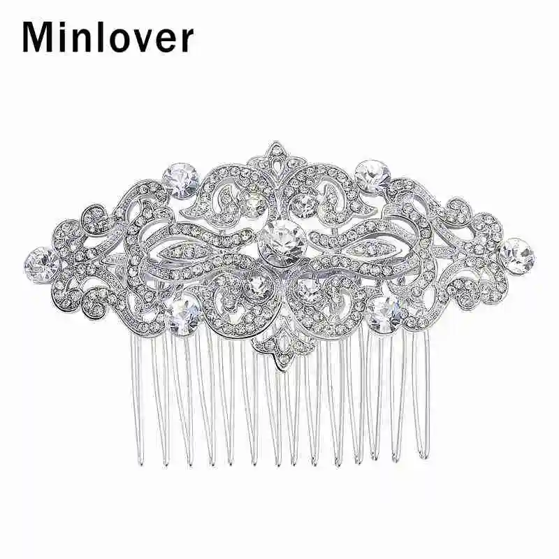 

Minlover Silver Color Wedding Hair Accessories for Women Bridal Floral Crystal European Design Hairpin Hair Combs Jewelry FS066