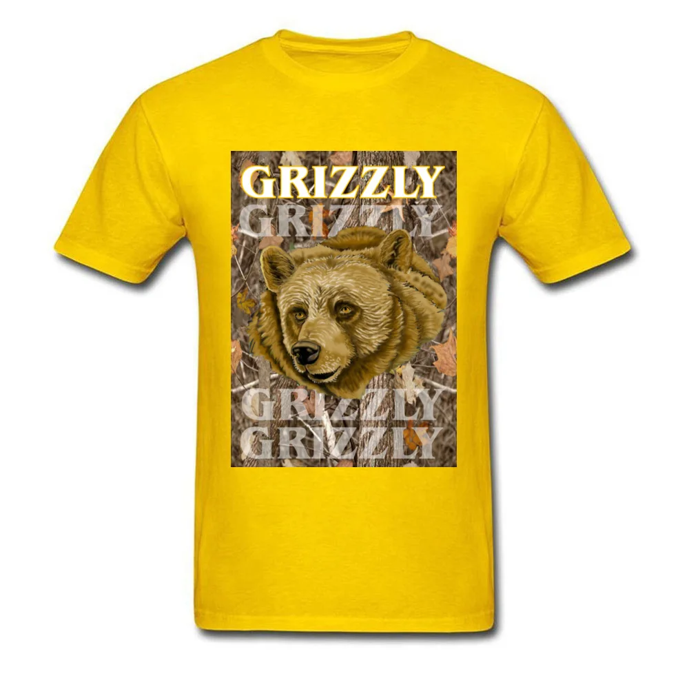 Grizzly T-Shirt Short Sleeve Casual Brand Men Thanksgiving Day Tops Shirts Casual Top T-shirts Round Collar Cotton Grizzly yellow