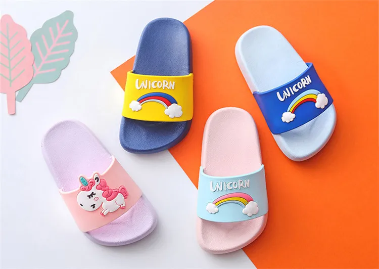 Unicorn Slippers For Boy Girl Cartoon Rainbow Shoes Summer Todder Flip Flops Baby Indoor Slippers Beach Swimming Slipper