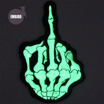 

Embird patches embroidered patches to iron on Glow In Dark Middle Finger handmade patch embroidered for clothes badge