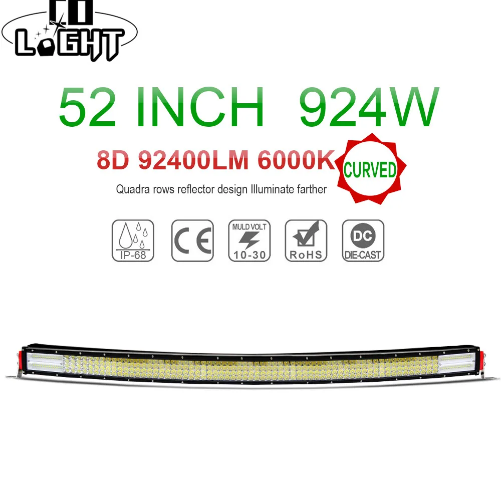 CO LIGHT 4-Row 52" Curved 924W LED Light Bar Combo Beam 12V24V Offroad Led Auto Driving Work for Lada 4WD 4x4 Boat ATV | Автомобили и