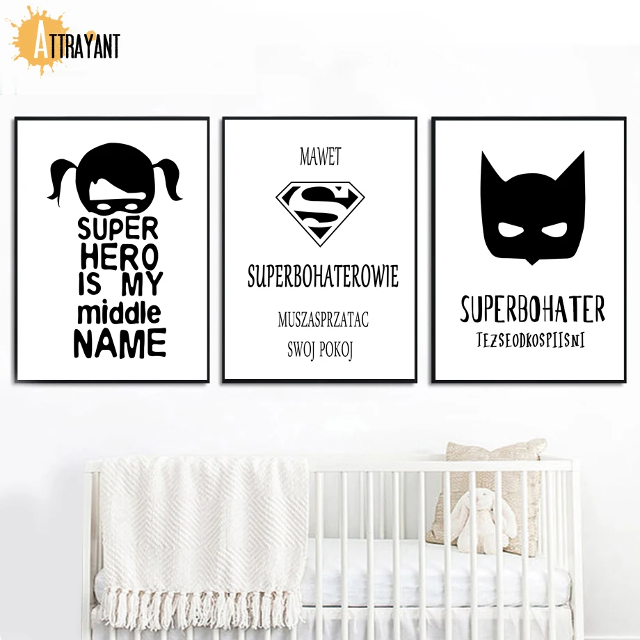 

Black White Girl Batman Superhero Wall Art Canvas Painting Nordic Posters And Prints Wall Pictures Baby Kids Room Nursery Decor