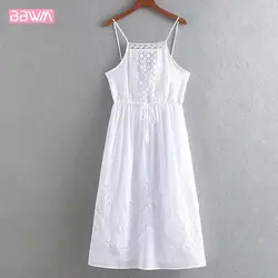 Белое сексуальное милое элегантное женское платье без рукавов с вырезом 2019 летнее женское платье с вышивкой на шее пляжное праздничное