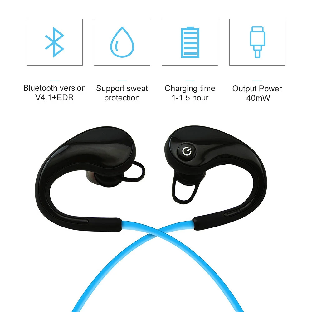 Wireless Bluetooth 4 1 Earphone Waterproof Sports Stereo Earphones Ear Hook Style Volume Control Call Music Headset For Sporter