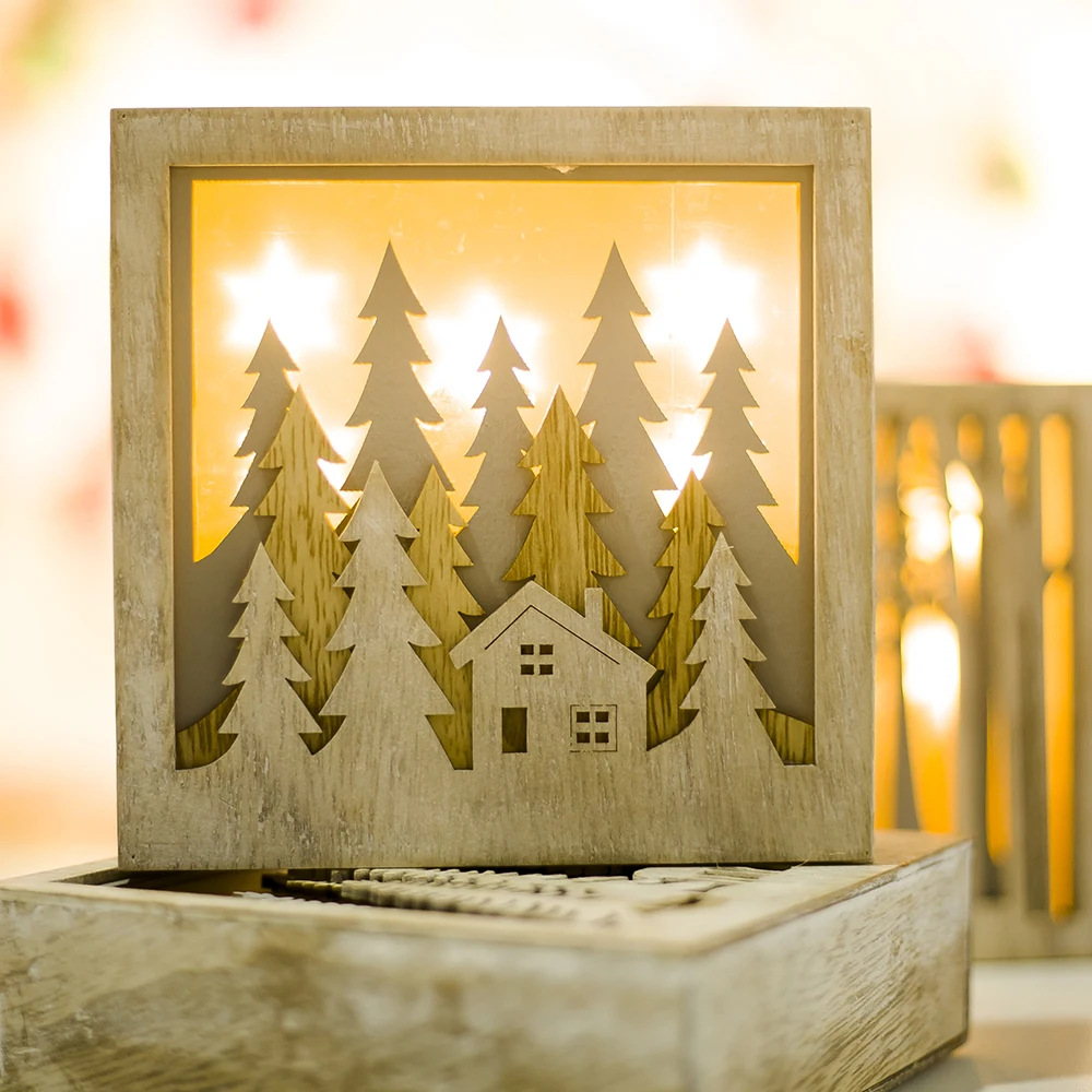 Светодиодный светильник Elf Snow House украшение для рождественской елки деревянное