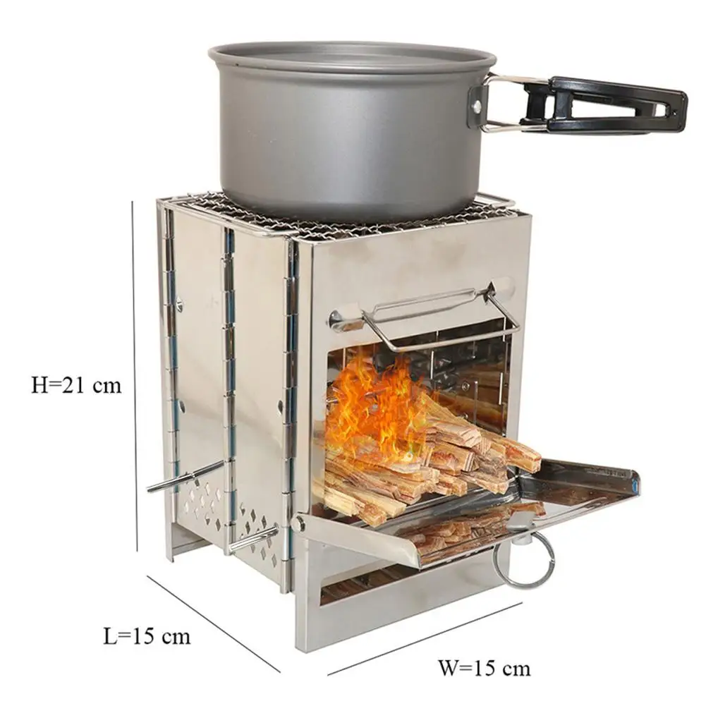 Fogão a Madeira Forno com Bolsa de Transporte Churrasqueira para Acampamento ao ar Inoxidável Quadrado Dobrável Livre Mini Churrasqueira Aço 2 com saco de transporte dobrável churrasqueira para