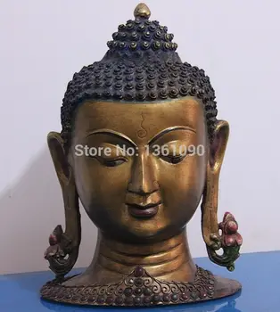 

xd 00614 11 Tibet Buddhism Pure Bronze Copper gild inlay Gem Sakyamuni Buddha Head Statue