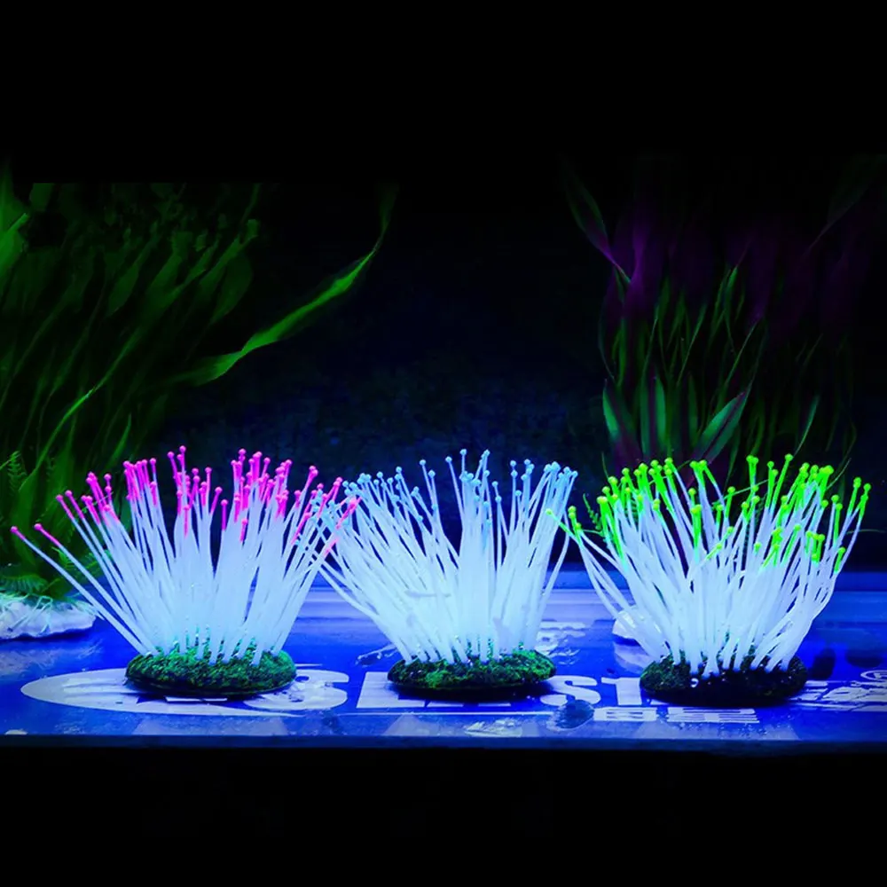 Флуоресцентный искусственный морской анемон аквариумное растение экологичный силиконовый гель Мягкий коралл для украшения аквариума 16 см