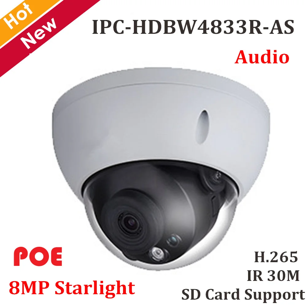 

DH 8MP Poe Starlight Dome IP camera H.265 IP67 Security Network Camera Support Max 128g Sd card IPC-HDBW4833R-AS