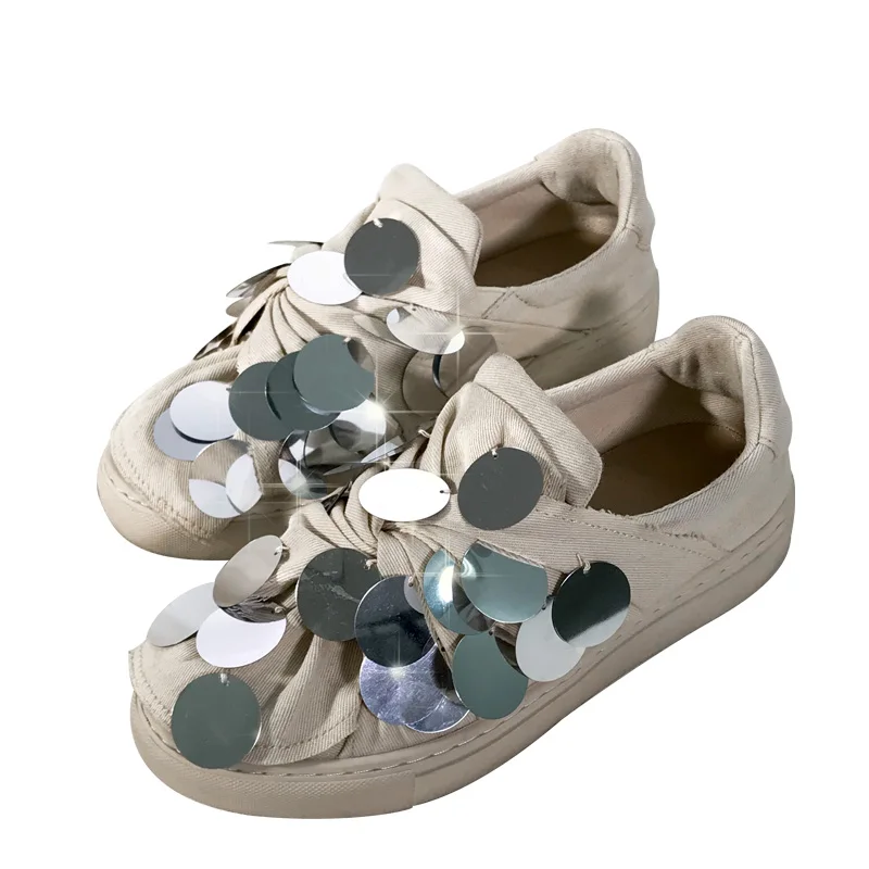 

Spring Autumn 2018 New Fashion Dot Glitter Slip On Women Casual Shoes Round Toe Loafers Platform Women Shoes Canvas