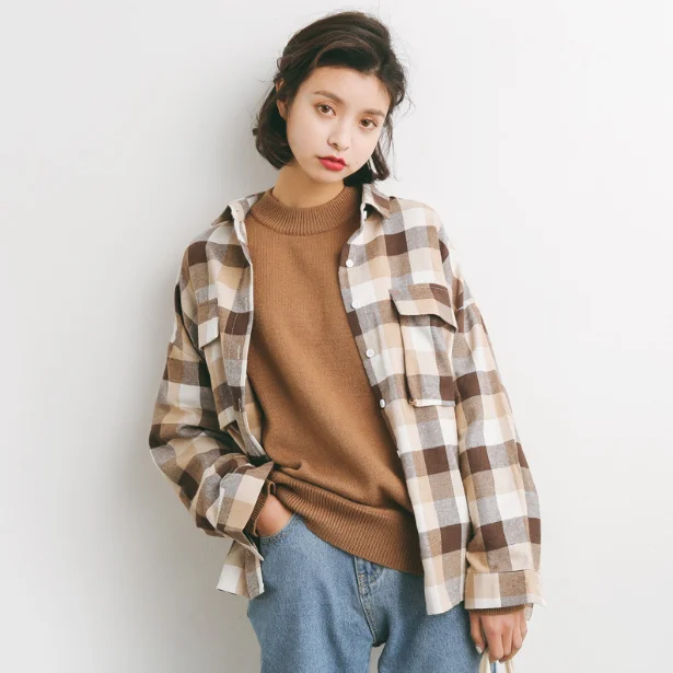 

2018 Real Promotion Full Cotton Button Blusas Femininas Plaid Blouse Shirts Women Summer Tops Clothing Blouses Plus Size