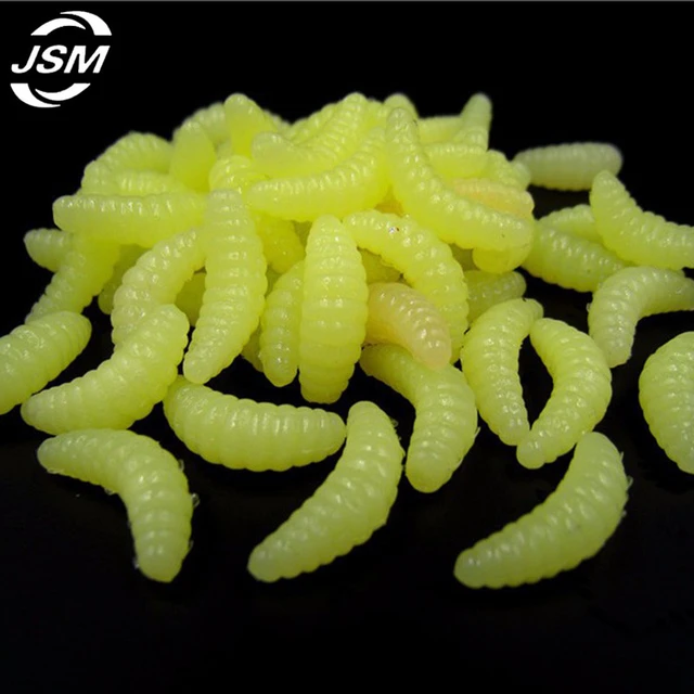 JSM 100pcs Soft Maggot Fishing Lures White Yellow Green Red Mixed