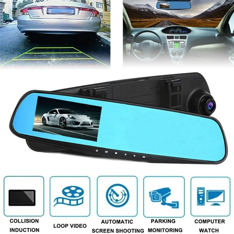 

Full HD Car DVR Dash Camera Auto Rearview Video Recorder Dual Lens Mini 4.0 Inches 120 Degree Wide Angle Tachograph Dash Cam