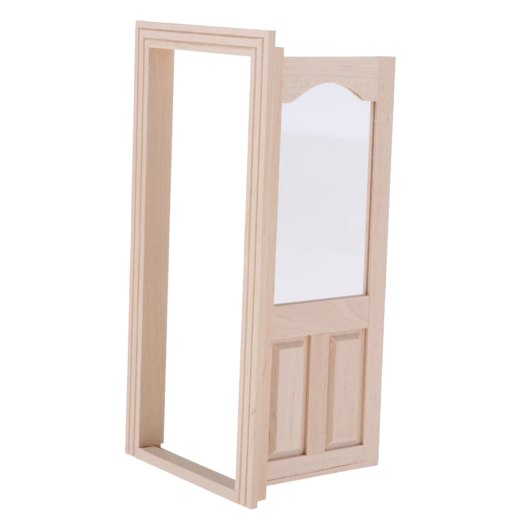 Wood Miniature 2-Pane Single Door Frame 1/12 Dollhouse DIY Decor Accessory Kids Pretend Play Toy Dollhouse Accessories