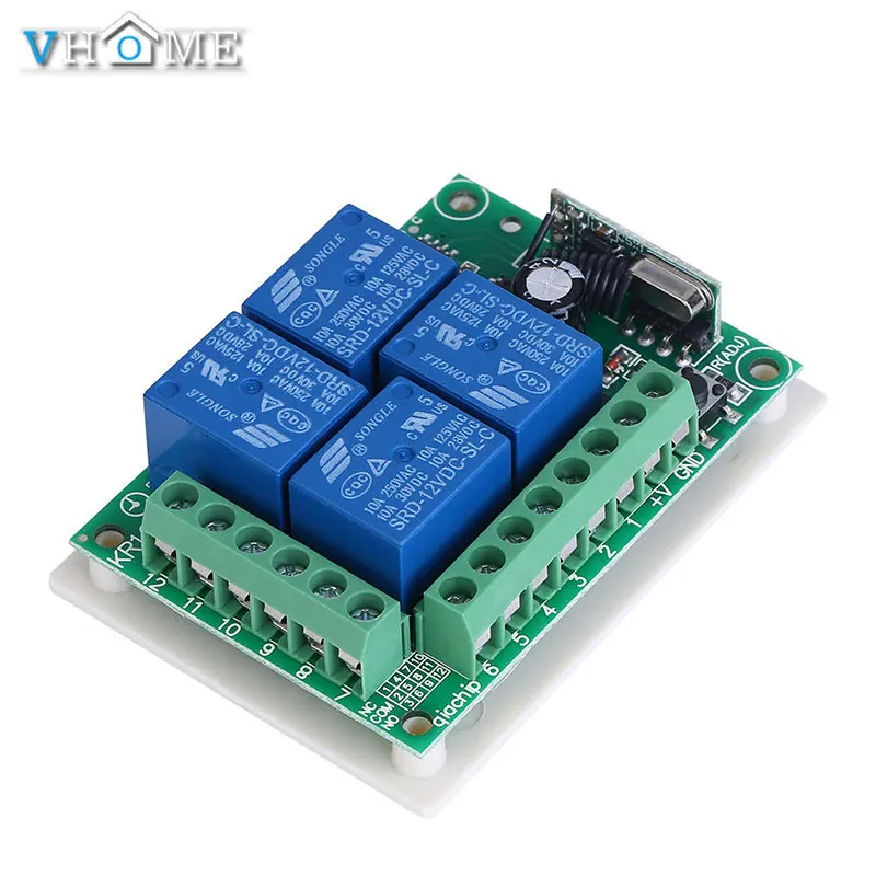 Vhome 433Mhz RF Wireless Gate Remote Control,AC85V ~ 250V 4 Channel Relay Transmitter Receiver Smart Door Control