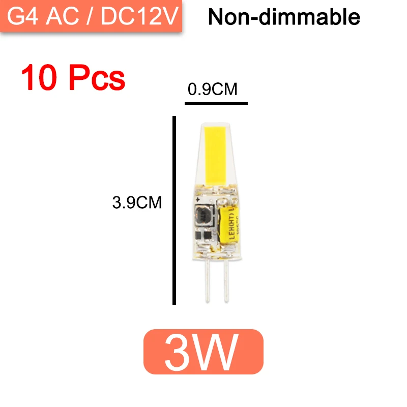 10 шт. COB затемненный светодиодный G4 светильник G9 светодиодный светильник 220V AC DC 12V светодиодный G9 3W 5W 6W SMD 2835 Светодиодный светильник ing заменить галогенные точечный светильник - Испускаемый цвет: G4 3W ACDC12V 10Pcs