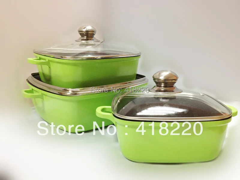 

3 pieces die cast aluminum non-stick pots set green color panela