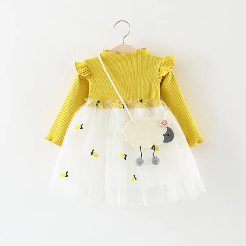 Baby Dress Long Sleeve Autumn Baby Dress Mesh Printing Stitching Sweet Baby Princess Dress Children's Clothing