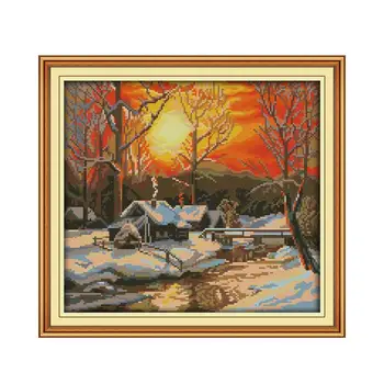 

Beautiful snow cross stitch kit embroidery, winter dawn manual DIY furniture fabric cross embroidery sewing decorative painting