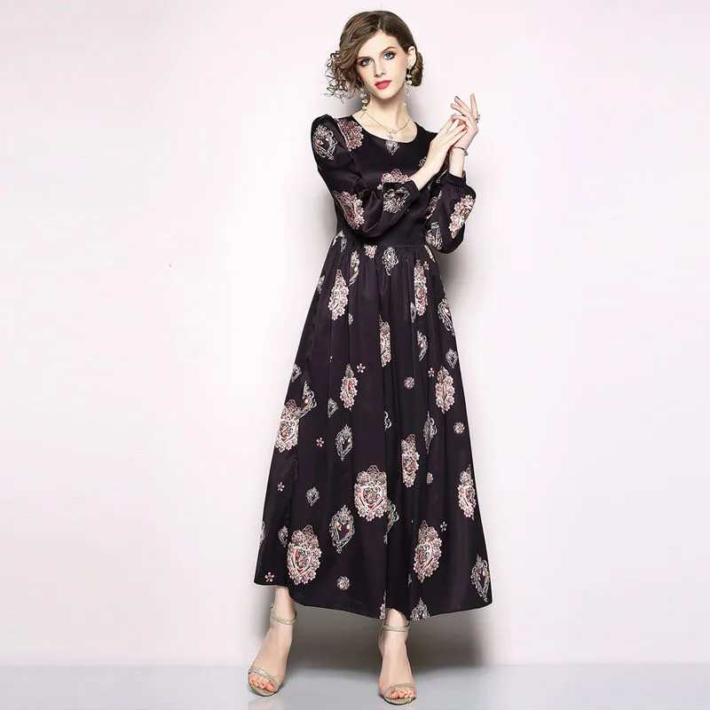 

2019 Elegant Women New Arrival Autumn Casual Summer O-Neck Long Sleeve Beach Dress Plus Size Ladies Ankle-Length Dresses