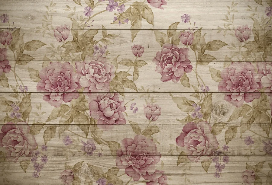 

Laeacco Flowers Pattern Wooden Board Texture Baby Photography Background Customized Photographic Backgrounds For Photo Studio