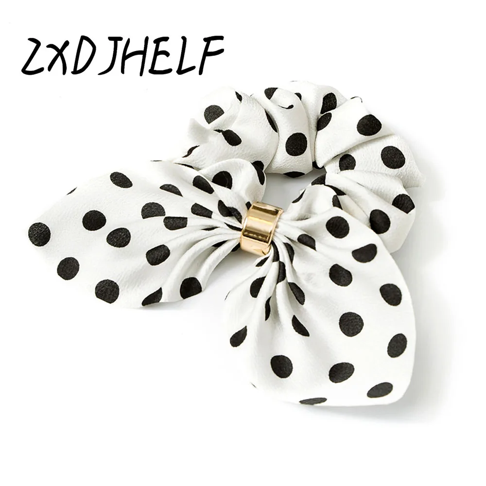 

ZXDJHELF Fashion Polka Dot Design Women Elastic Hair Band Vintage Cute Girl Bow Hair Accessuries Scrunchies Ponytail Holder F099