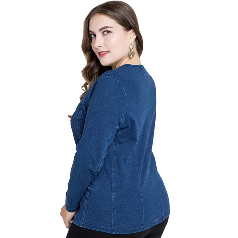Miaoke 2018 plus size denim jacket women clothes Fashion Long sleeves round neck zipper short jacket Large size 4xl 5xl 6xl