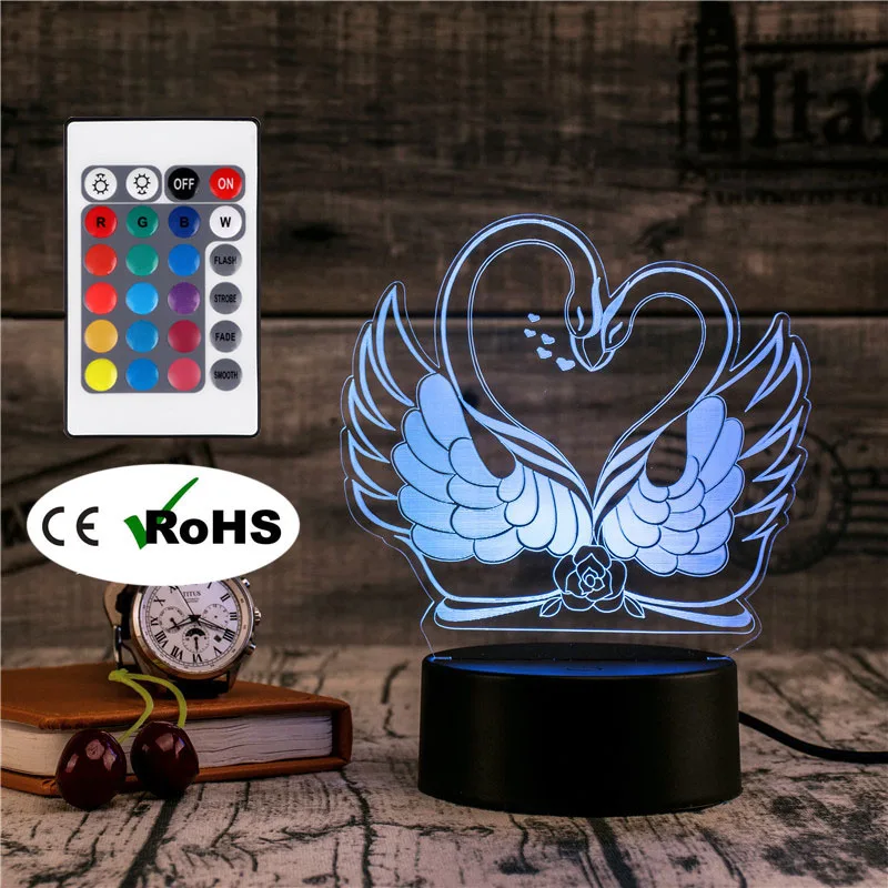 

3D Led Novety Lighting Creative Gift Night Light Table Lamp Bedside Swan Light Led Home Corridor Hotel Party Atmosphere Lights