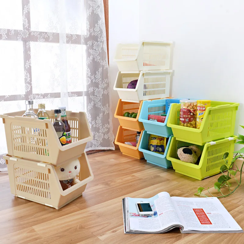 

Fashion Can Be Stacked Plastic Storage Basket Kitchen Vegetables And Fruit Tools Storage Holders Racks Debris Storage Box