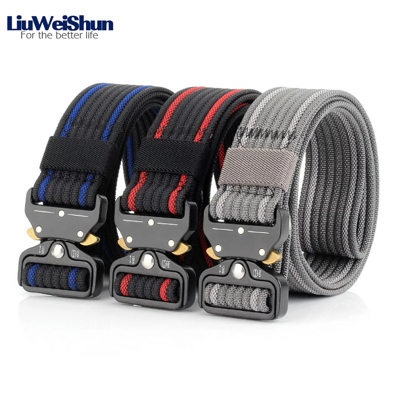 

Hit Color Vertical Stripes Military Tactical Belts Men Adjustable Nylon Waist Strap Male Quick-Release Army Hunting Combat Belts
