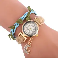 Для женщин s женские часы браслет кожа часы Дамы Кулон Луна аналоговые кварцевые сплава наручные часы для Для женщин Montre Femme 40